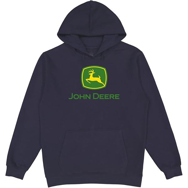 Felpa Con Cappuccio In Pile John Deere Uomo - Logo 'Trademark' Sul Petto, Pannello Posteriore 'Farm Supply', Tessuto Caldo 300g, Da Lavoro O Casual