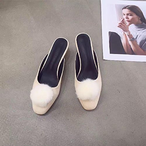 CWAIXXZZ plush slippers Choo shoes plush slippers plush satin cat with the Baotou half of which were lattice and told President ,37, Beige