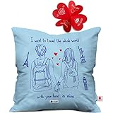 Indibni Travel Whole World Together Quote Romantic Young Couple Blue Cushion Cover 16x16 inch - Gift for Boyfriend, Husband, Him, Birthday, Anniversary, Spouse