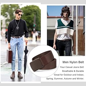 JasGood Nylon Canvas Breathable Military Tactical Men Waist Belt with Plastic Buckle, J Black-Dark Brown, One size