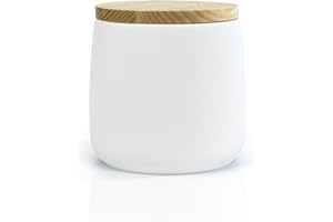 Nadi Collection | Algodonera con tapa de madera | Serie Forest | Resina | Organizar discos desmaquillantes, bastoncillos algodón, joyas | 10.5 cm ∅ x 10.5 cm | Gran tamaño (Blanco)