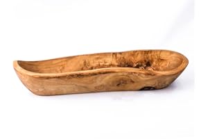 MOHA24 MOHA 24 Cuenco de Pan Baguette de Madera de Olivo Cuenco para Aperitivos Cuenco de Madera rústico Alargado Cuenco Decorativo Frutero Cuenco Hecho a Mano (Aprox. 39-41 cm)