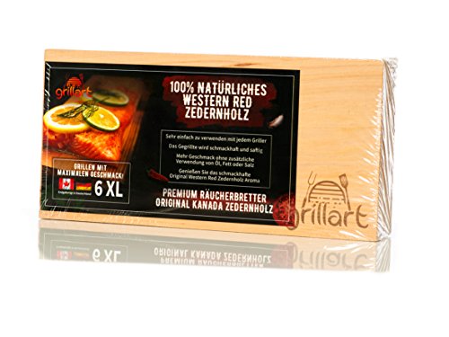 6 Pack XL Grillbretter – Zedernholzbrett zum Grillen – Räucherbretter aus Zedernholz von grillart® hergestellt aus 100% natürlichem Western Red Zedernholz für einen besonderen Grillgeschmack