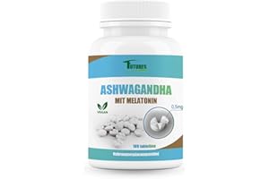 ‎FUTURES NUTRITION FUTURES NUTRITION Ashwagandha mit Melatonin - 180 hochdosiert Schlaftabletten - Nur 1/4 Tablette pro Tag: Melatonin 0,5mg + Ashwagandha Extrakt 250mg davon 10% Withanolide - Ohne Zusatzstoffe & Vegan