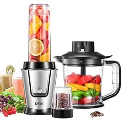 Deik Mixeur, Blender, Smoothie Blender, Mixeur Multifonctionnel 3 en 1, Smoothies, Milk-Shake, Jus.Tasse Portable de 570ml en Tritan Sans BPA, Inox, Design à gros boutons, Argenté