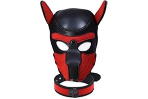YiQin RWSX Hundemaske mit Kragen, Weiche Latex Petplay Hundemaske mit Ohren Welpenmaske Hunde Masken, Abnehmbarer Mund, Geeignet für Halloween, Urlaubsparty