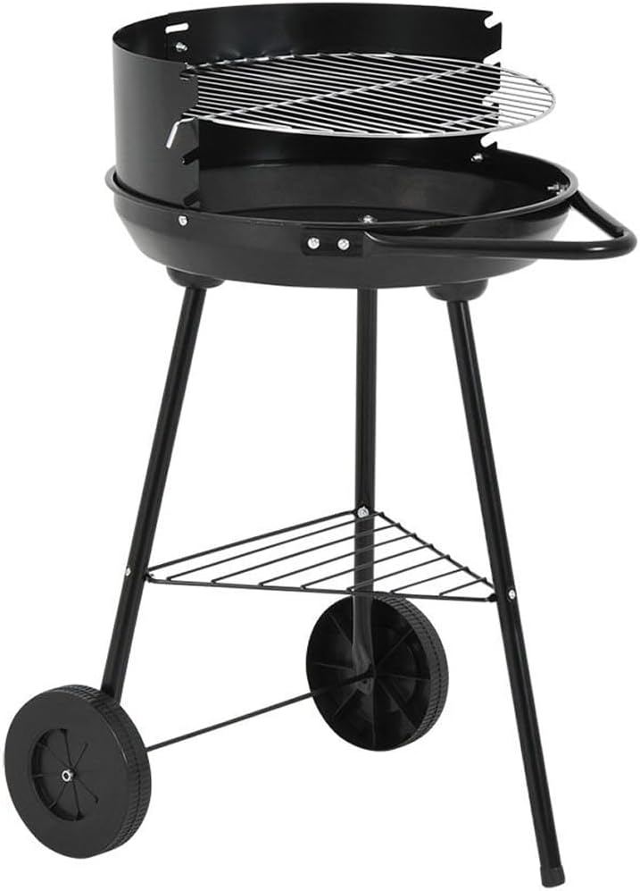 Acomoda Textil – Barbacoa de Carbon con Ruedas Parrilla Redonda y Estructura de Acero, Ligera y Portatil. Asador 42x68 cm Ideal para Jardin, Camping o Terraza de Facil de Limpieza