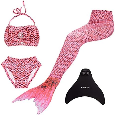 Superstar88 4PCS Girls Mermaid Tail Swimsuit Sparkle Princess Bikini Swimwear (Pink, 150 (10-12 Years Old))