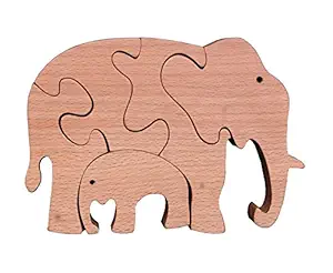 The Kiddy Depot  Wooden Interlocking Puzzle Natural Elephant