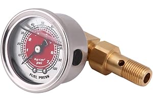 Qiilu Régulateur de Pression de Carburant Universal Fuel Pressure Rempli Liquide Régulateur Jauge Adaptateur Kit 0-100PSI(rouge)