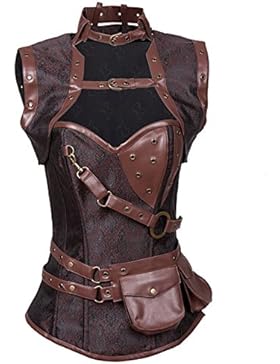 FeelinGirl Damen Korsett mit Stahlstäbchen - Brokatmuster - Retro/Gothic/Steampunk-Stahl ohne Knochen