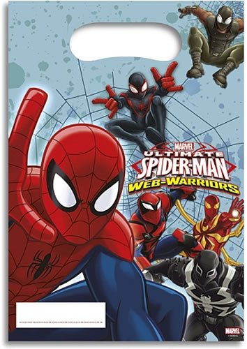 101-teiliges Party-Set * ULTIMATE SPIDERMAN WEB WARRIORS * für Kindergeburtstag mit 6-8 Kinder: Teller, Becher, Servietten, Einladungen, Partytüten, Tischdecke, Luftballons, Luftschlangen u.v.m. // Geburtstag Party Kinderparty Mottoparty Kinder Marvel Spider-Man - 6