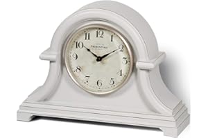 PRESENTIME & Co. Vintage Farmhouse Mantel Clock Series, Napoleon Desk & Shelf Clock, 13 x 10 inch, Domed Lens, Quartz Movement, Gray Cream Finish (Home Decoration/Tabletop Decoration)