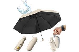 UHETLET Mini Paraguas Plegable con Protección UV 50+ y Antiviento, Paragua Plegable Pequeño con 8 Varillas, Unisex Paraguas Compacto de Viaje Ligero - Portátil en Estuche