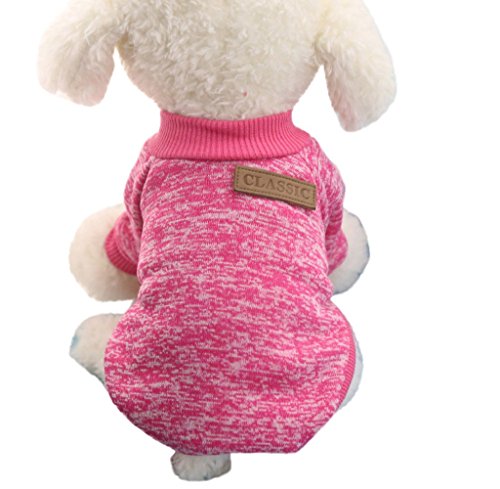 Tongshi 8 color perro mascota cachorro clásico suéter polar suéter ropa caliente suéter de invierno (S, Hotpink)