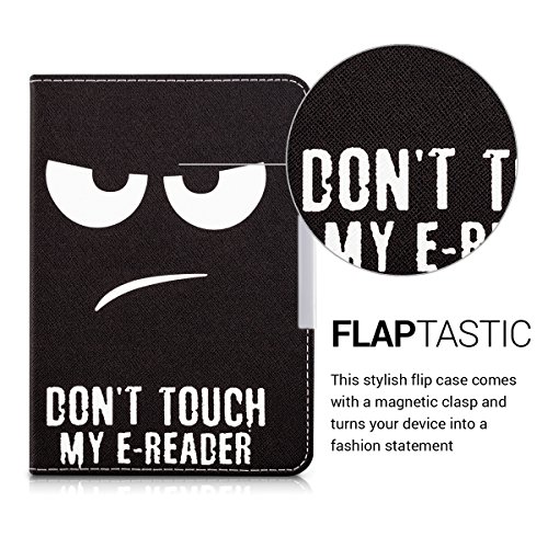 kwmobile Hülle für Tolino Shine / Page – Flipcover Case eReader Schutzhülle – Bookstyle Klapphülle Don’t touch my E-Reader Design Weiß Schwarz - 2