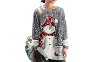 Janein Damen Pullover Oversize Lang Strickpullover Herbst Winter Rundhals Sweater mit Blumenmuster Weihnachtspullover JS01DE