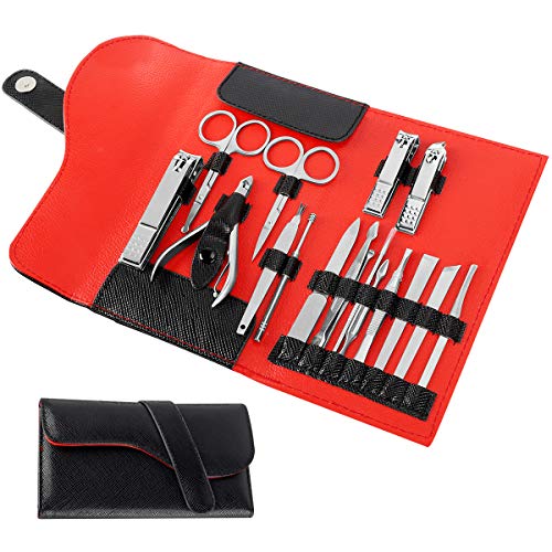 Set de Manucure NAVANINO 16 Pièces Manucure Coupe-ongles Ensemble de Coupe-ongles en Acier Inoxydable avec étui en Cuir Kit de Voyage Manucure et Pédicure un Cadeau
