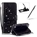 Produktbild iPhone 4S Hülle Lanyard Leder Brieftasche Case,iPhone 4 Strap Schutztasche Leder Hülle,Herzzer Prämie Bling Glitzer Diamanten Einfarbig [Schmetterling Blätter Geprägte Geschnitzte] PU Leder Geldbörse Bookstyle Magnet Kartenfach Schutzhülle Tasche Leder Handyhülle Case Cover für iPhone 4/4S + 1 x Frei Schwarz Handy Halterung Ständer + 1 x Frei Schwarz Touch Pen Stift Stylus - Schwarz