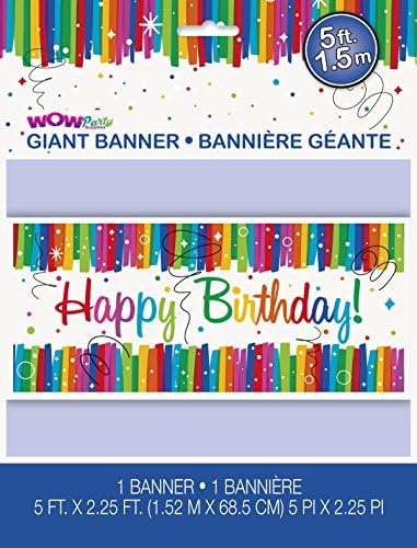 WOW Plastic Rainbow Ribbons Birthday Poster, 5ft x 2.5ft