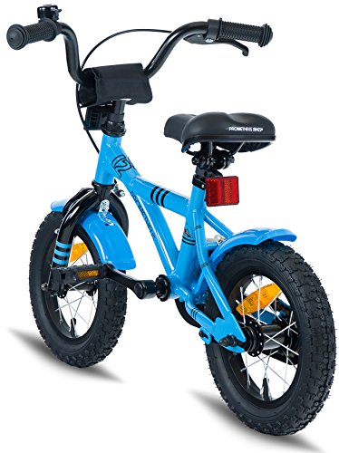 PROMETHEUS Kinderfahrrad 12 Zoll Jungen in Blau & Schwarz mit Stützrädern | Seitenzugbremse und Rücktrittbremse | ab 3 Jahren | 12″ BMX Edition 2017 - 8