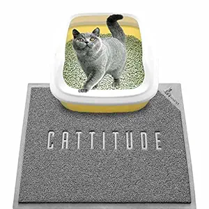 WePet Cat Litter Mat, Kitty Litter Trapping Mat, M Size, Premium Durable Soft PVC Rug, No Phthalate, Urine Waterproof, Easy Clean, Washable, Scatter Control, Box Carpet, Cattitude, 30 x 20 Inch Grey