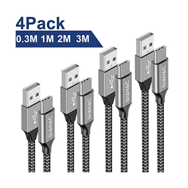 GIANAC USB Typ C Kabel, [4-Pack 0.3M 1M 2M 3M ] 3A Nylon geflochten USB C Ladekabel und Datenkabel Fast Charge Sync schnellladekabel für Samsung S10/S9/S8+, Huawei P30/P20/P10,Google Pixel, Xperia XZ