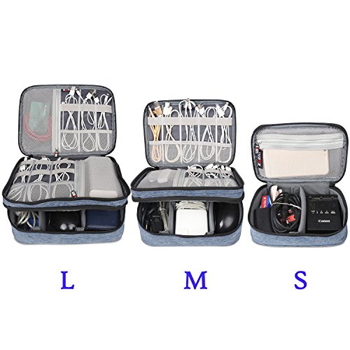 BUBM 3 Stücke Mehrfachfunktion Kabelorganiser Tasche Reisetasche mit Doppelschichten für Elektronische Zubehöre wie Netzteil, Maus und USB Stricks, Denim Blau - 3