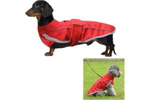 LJHYSD Dachshund Raincoat, Adjustable Dog Raincoats Waterproof Dachshunds, Rain/Water Resistant Miniature Dachshund Raincoat For Small Dog, Dachshund and Similar Breeds (Red, XL)