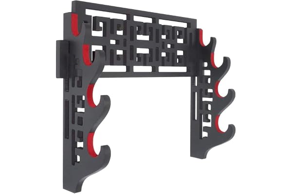 Z-fiber Support Mural Velours rembourré Katana Support samouraï Porte-épée présentoir Dragon Cintre, 4 Tier en Bois Noir, 14,5 pouces/37 cm, pour Affichage et Stockage d'Épées ou d'Armes