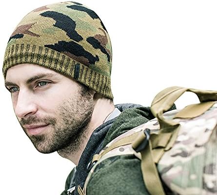 Reze Herren Wind Beanie Strickmütze Camouflage Grün One size