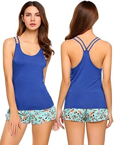 Ceanfly Womens Spaghetti Straps Slim Sleepwear Print Cross Back Print Nightwear Pajamas Set