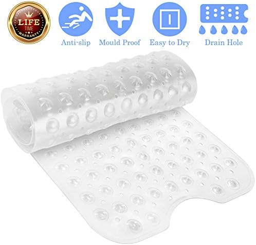 FIOLOM Non Slip Bath Mat, 100 x 40cm Extra Long Shower Bathtub Mat Antibacterial Machine Washable Large Size with Suction Cups