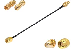 ‎VECYS Vecys Kabel SMA SMA Męski na SMA żeński Grodziowy RG174 6 "/15CM Kabel Koncentryczny RF + 2PCS Zestawy Adapterów SMA do Wzmacniacza Sygnału Antenowego Routera Adapter Bezprzewodowy