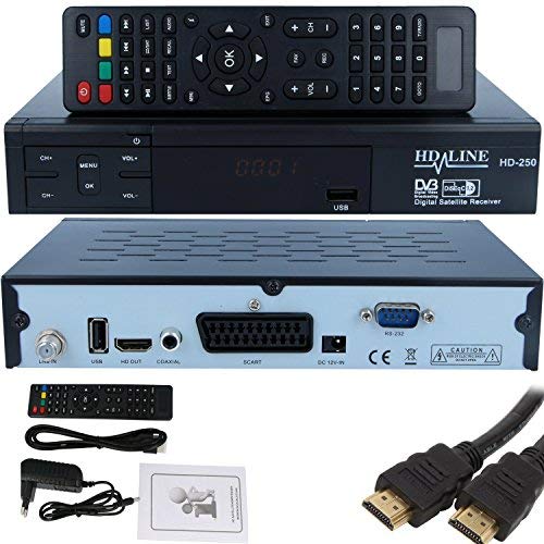HD-Line HD-250 - Receptor de TV por satélite (conexión HDMI), color negro (importado)