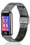Loluka Unisex Fitness Tracker Digital Quarz Edelstahl Schwarz Bluetooth Schrittz?hler Kalorienverbrauch Herzfrequenz Blutdruck