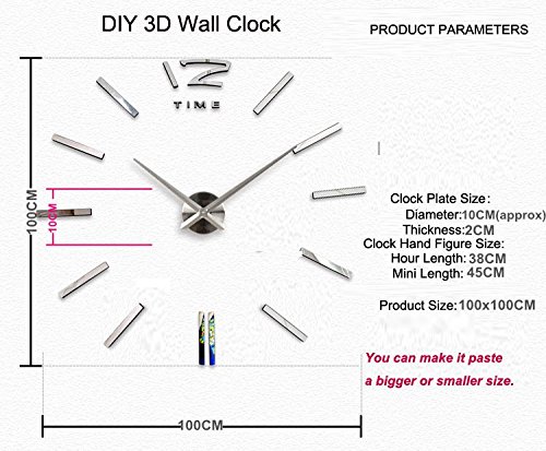MECO 3D Wanduhr DIY Design Wohnuhr Nummer Ziffer Uhr Wandaufkleber Wandtattoo Deko - 5