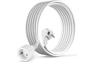 Cilia Rallonge électrique 250 V/16 A 3680 W avec Prise Schuko 90° Type E - avec Protection De Mise à La Terre, SéCurité Contre Les DéCharges éLectriques pour La Maison/Le Bureau (SH-16-Blanc, 5 m)