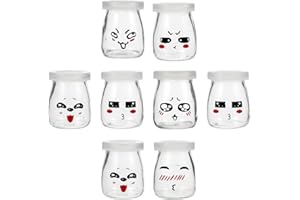 Jicyor 8 Stück Joghurtgläser mit deckel,Pudding Gläser, Joghurtgläser, Glasbehälter mit 8 Holzlöffel,für Joghurt Pudding und Hochzeitsgeschenke (100ml)