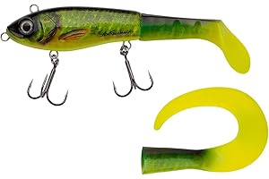 Abu Garcia Svartzonker McHybrid Pike Fishing Lure - Hybrid Hard Soft Swimbait - Bait Supplied with Paddle Tail and Curl Tail