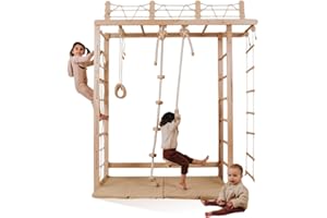 Wood And Hearts Riesige Brücke Schwedische Leiter, sprossenwand, kletterwand kinderzimmer, turnringe, sprossenwand kinderzimmer, Indoor Spielplatz, kletterwand (Natürliche Holzfarbe)