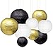 Produktbild IMMEK 9pcs Papier Laternen 12 "10" 8 "Runde Laternen für Geburtstag Hochzeit Baby Duschen Party Dekorationen (Schwarz, Weiß, Gold)