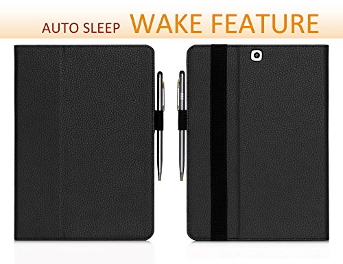 Galaxy Tab S2 9.7 Hülle,Samsung Galaxy Tab S2,Fyy® [Super Functional Series] Hochwertige Kunstleder Hülle mit elastitcher Handschlaufe und Halterungen für Karten, Notizen für Samsung Galaxy Tab S2 9.7 Zoll,Schwarz (mit automatischer Schlaf/ Weck-Funktion) - 9