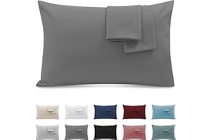 POLIGINO Funda de Almohada 50x90 (Juego de 2) - Funda Almohada con Cremallera Microfibra Súper Cómodo, Suave y Transpirable - Gris Oscuro
