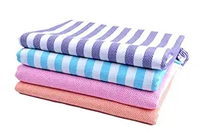 Sathiyas 480 GSM 4 Piece Bath Non-Terry Cotton Towel (Blue, Lavender, Pink, Orange 75 cm X 150 cm)