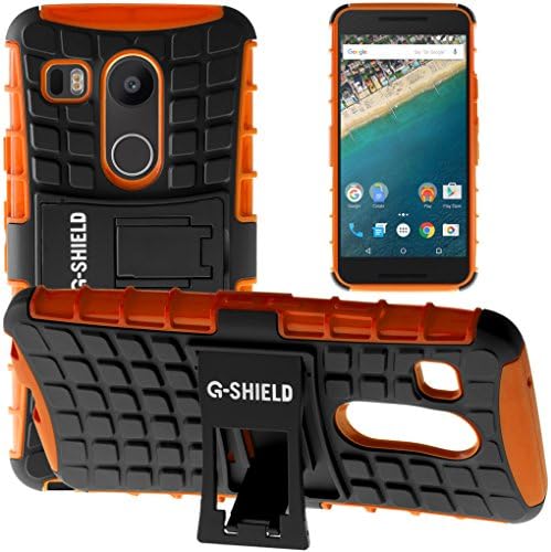 Nexus 5X Case, G-Shield Shockproof Tough Dual Layer Hybrid Case With [Built-in Kickstand] [Shock Absorption] [Impact Protection] [Rugged Armour] Cover For LG Google Nexus 5X - Orange