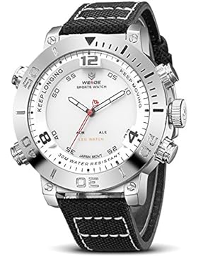 Alienwork LED Analog-Digital Armbanduhr sport Uhr Herren Uhren Multi-funktion XXL Oversized Nylon weiss schwarz...