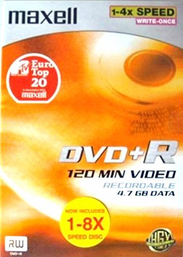 Maxell DVD+R Rohlinge, 1–4x Speed, 120 min, für Videos geeignet, 4,7 GB Daten