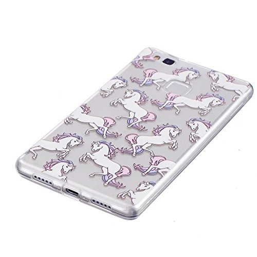 MUTOUREN Huawei P9 Lite Handyhülle Schutzhülle Hülle Case Transparent Durchsichtig TPU Kristall Clear Case Backcover Anti-Fingerprint Bumper Slimcase-Einhorn Pferd - 2