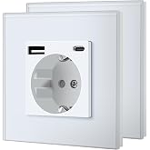 BSEED Wall Plug with USB C, Standard Sockets with Crystal, Schuko Simple Plug 16A 250V, Power Socket for Kitchen, Bedroom, Of